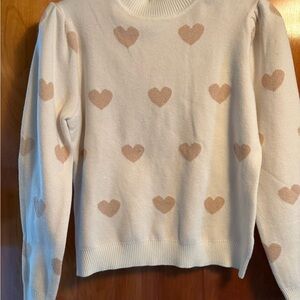 Boutique Cream Heart-Print Crewneck Sweater - Women's